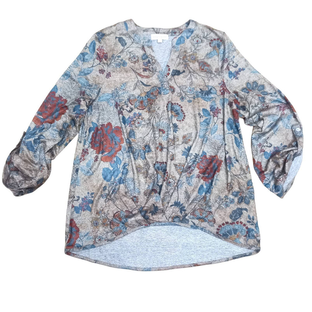 Song N Spirit Women Sz M Floral 3/4 Top Boho Soft Stretch Work Business Casual